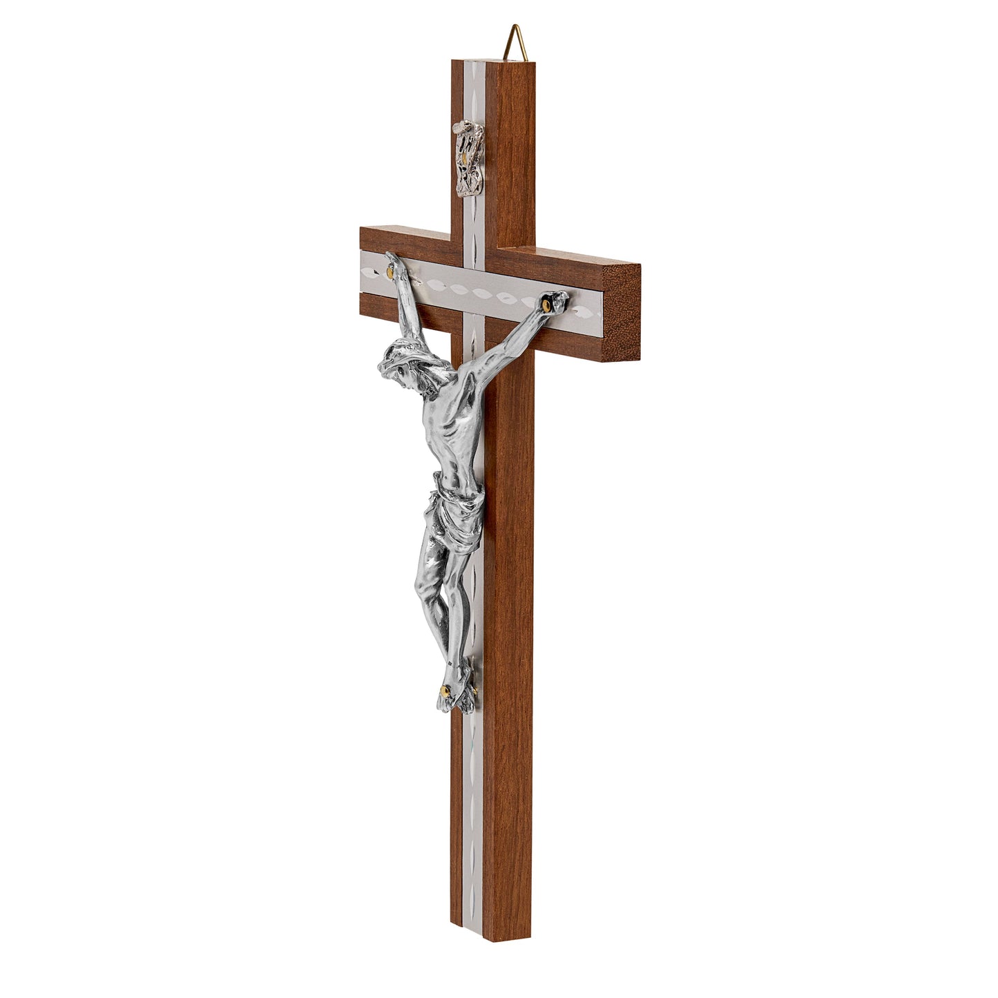 Mondo Cattolico Walnut Crucifix With Inlays and Silvered Details