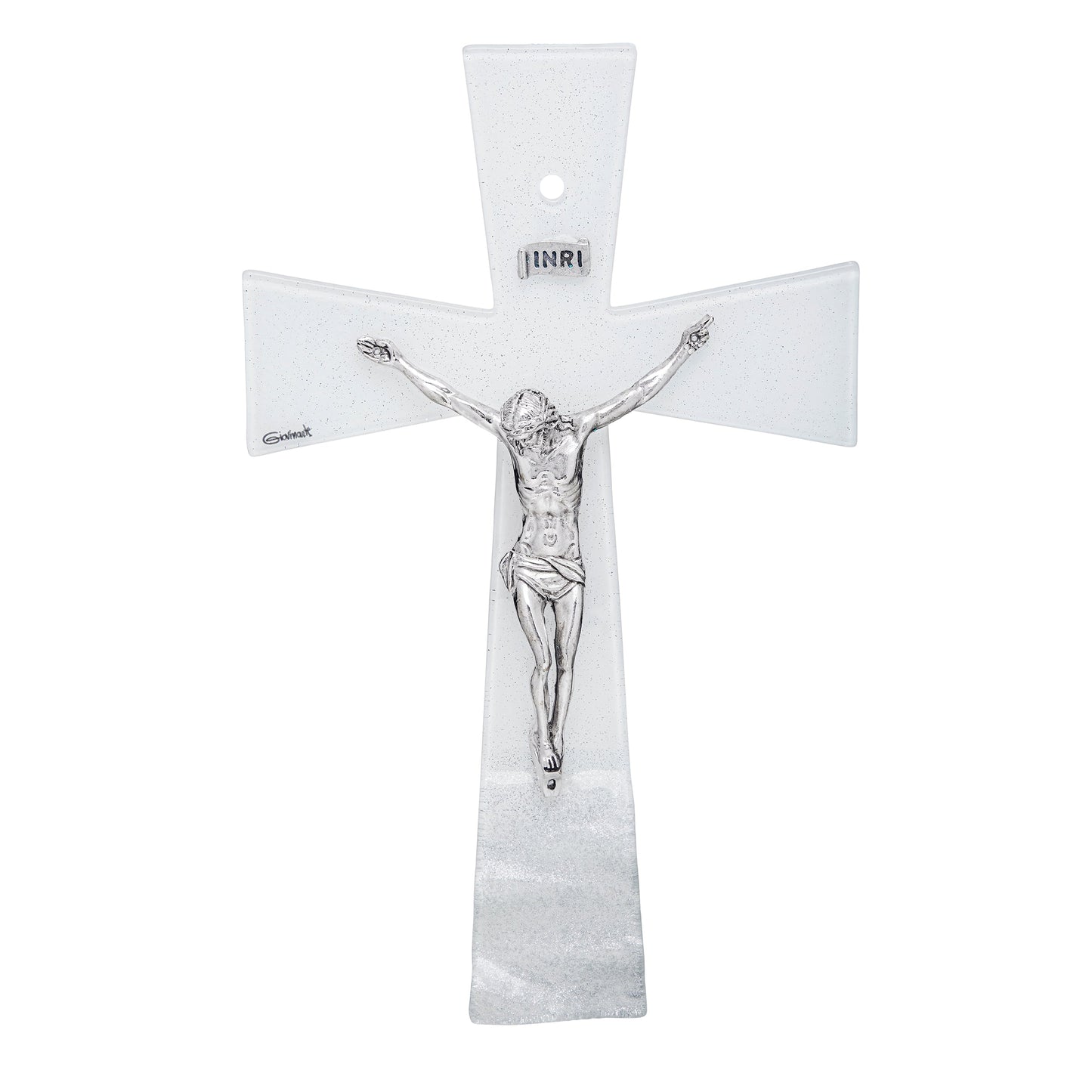 MONDO CATTOLICO Wavy White Murano Glass Wall Cross