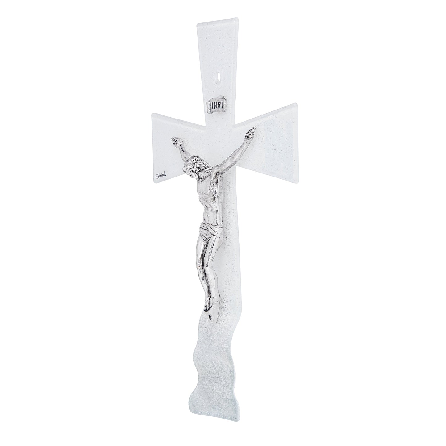 MONDO CATTOLICO Wavy White Murano Glass Wall Cross