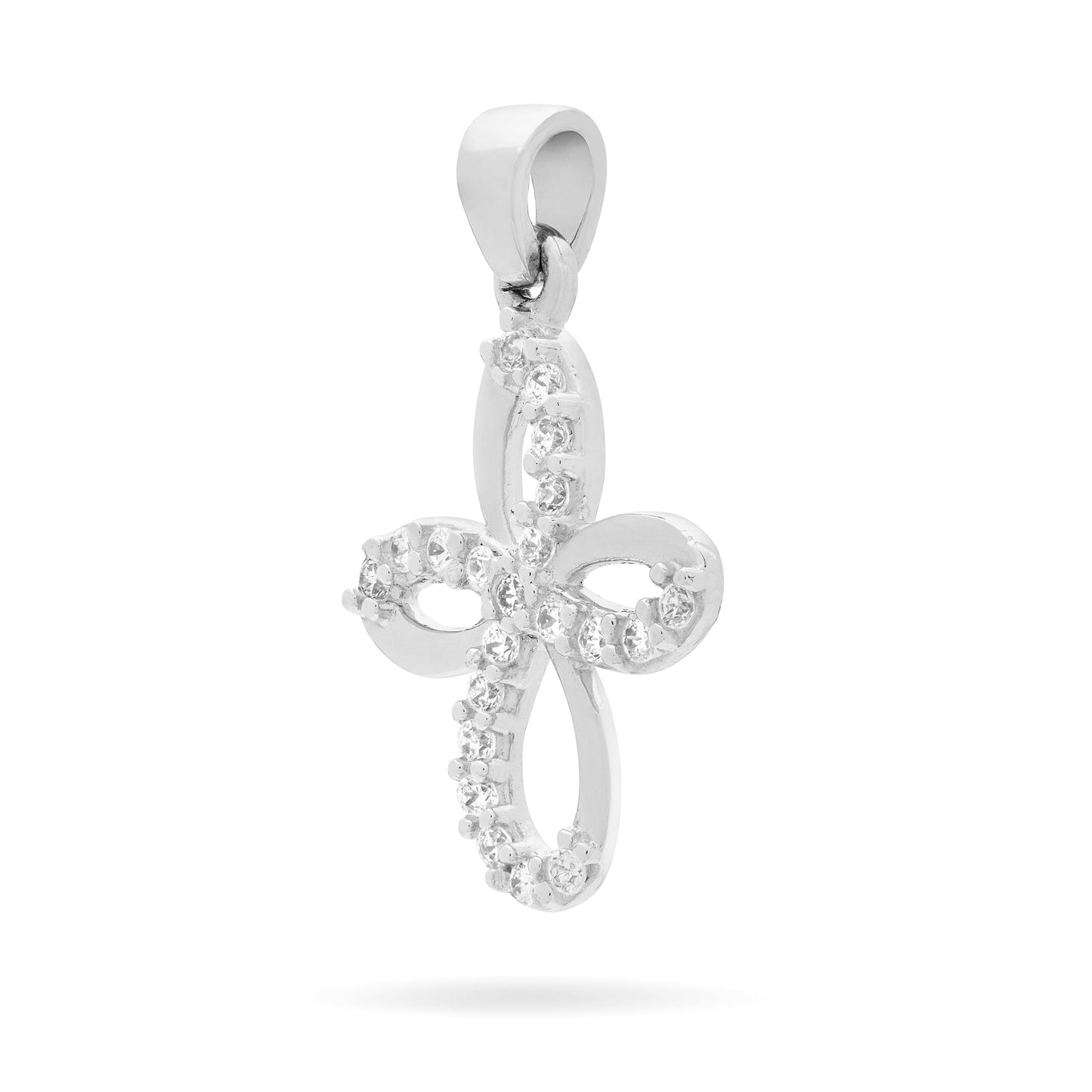 Mondo Cattolico Pendant 13 mm (0.51 in) White Gold Bow Cross With Cubic Zirconia