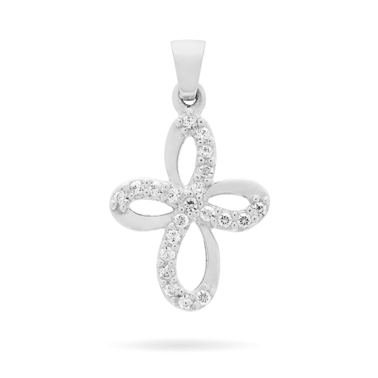 Mondo Cattolico Pendant 13 mm (0.51 in) White Gold Bow Cross With Cubic Zirconia