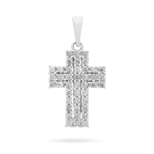 Mondo Cattolico Pendant 12 mm (0.47 in) White Gold Cross Pendant Covered With Cubic Zirconia