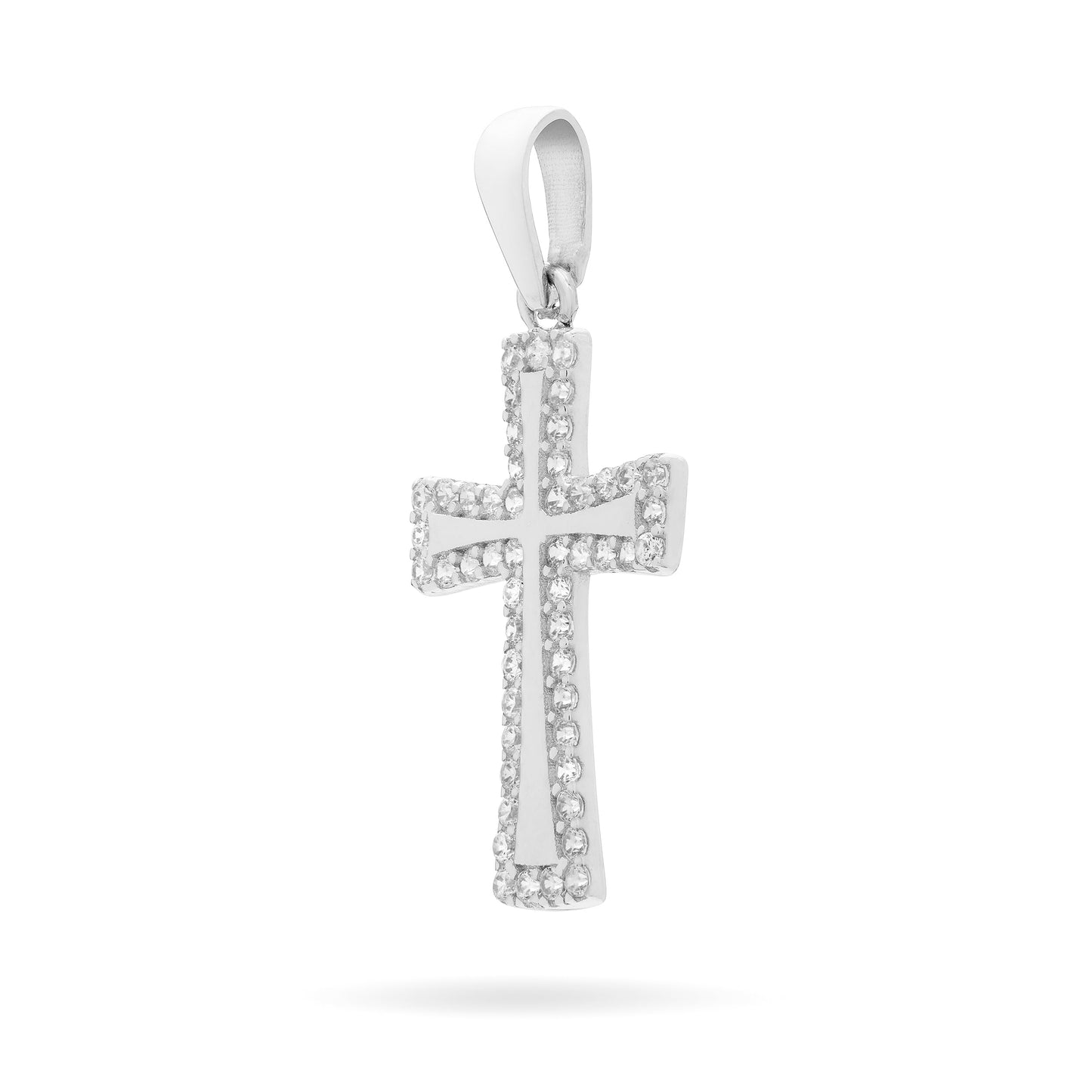 Mondo Cattolico Pendant 21 mm (0.83 in) White Gold Cross Pendant With Cubic Zirconia on the Outline