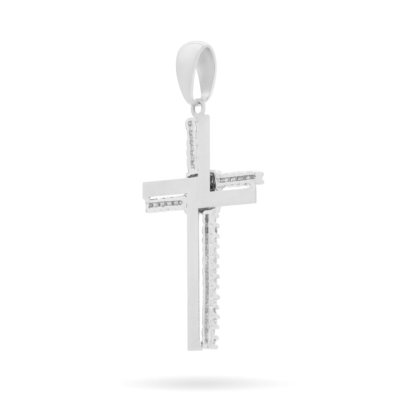 Mondo Cattolico White Gold Double Cross Pendant With Cubic Zirconia