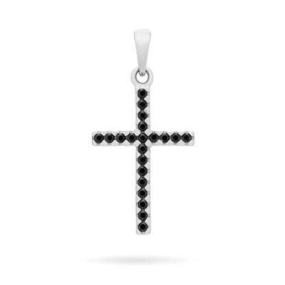 Mondo Cattolico Pendant 22 mm (0.87 in) White Gold Double-sided Cross Pendant With Black and White Cubic Zirconia