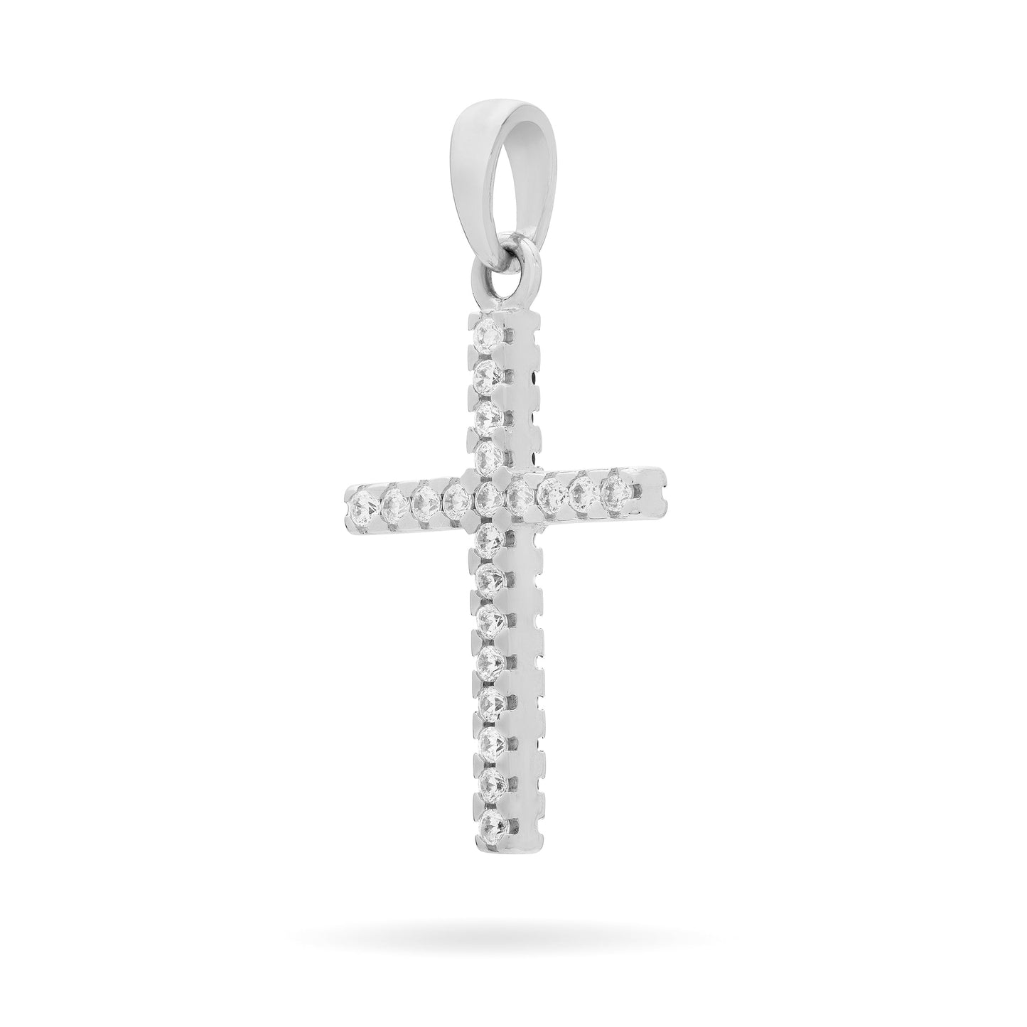 Mondo Cattolico Pendant 22 mm (0.87 in) White Gold Double-sided Cross Pendant With Black and White Cubic Zirconia