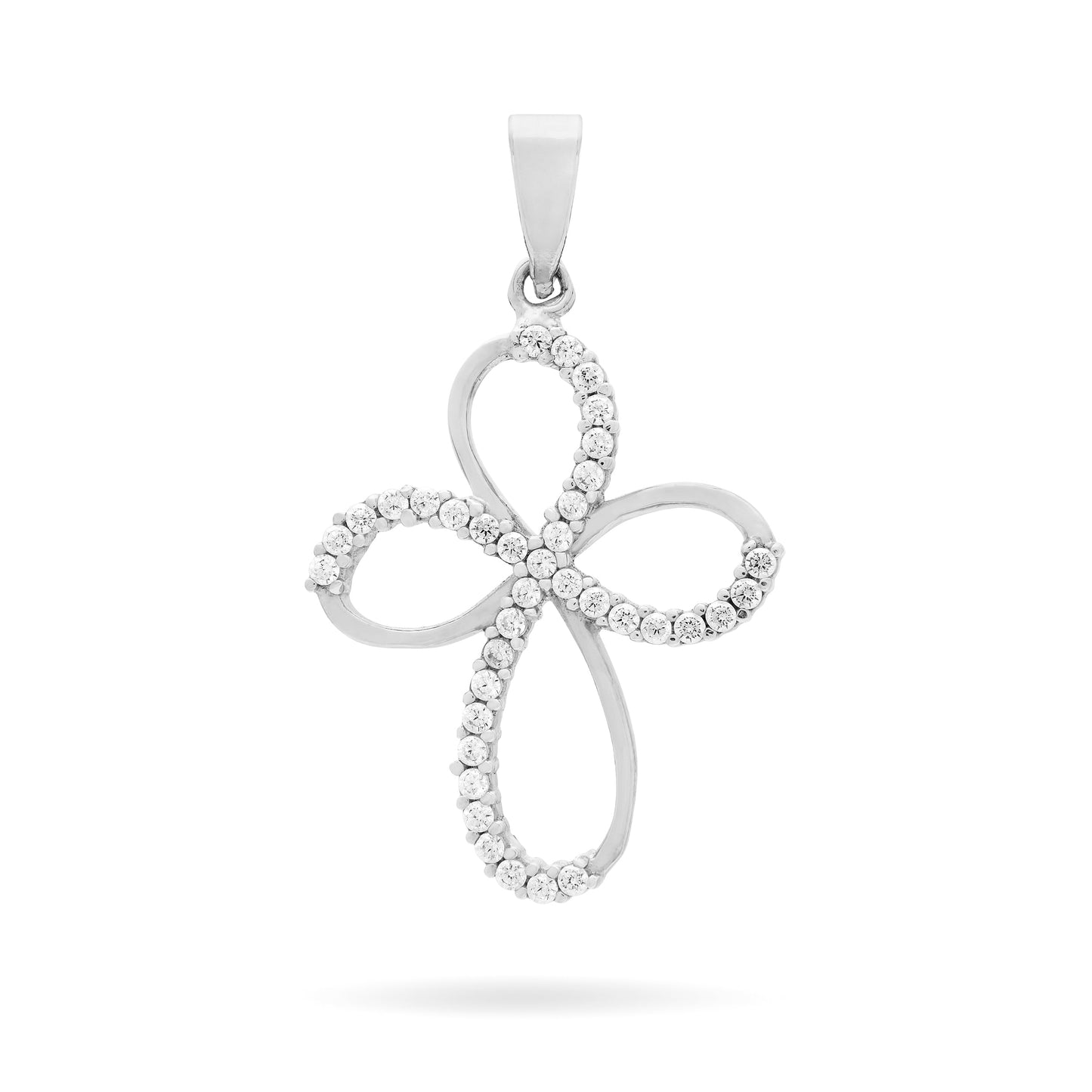 Mondo Cattolico Pendant 23 mm (0.91 in) White Gold Fine Bow Cross With Cubic Zirconia