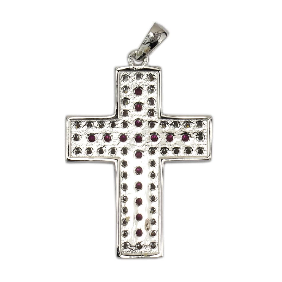 MONDO CATTOLICO White Gold Plain Pink Zircon Cross