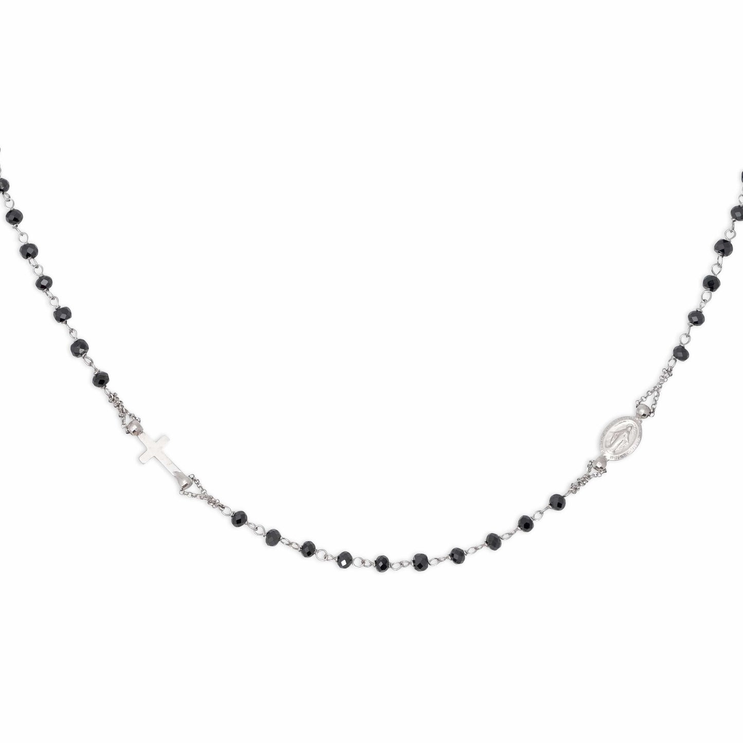 MONDO CATTOLICO Prayer Beads White Gold Rosary Necklace Black Crystals