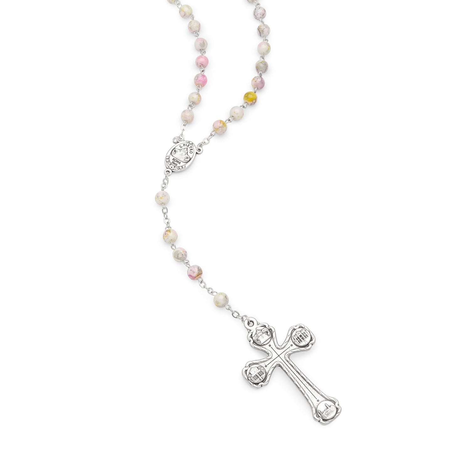 MONDO CATTOLICO Prayer Beads 48 cm (18.9 in) / 6 mm (0.24 in) White Variegated Five Decades Rosary