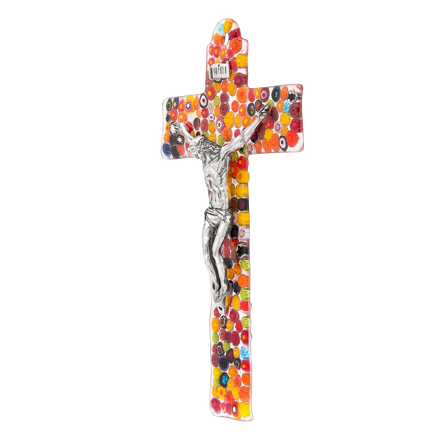 MONDO CATTOLICO ROMA Cross 24 cm (9.45 in) Wide Millefiori Murano Glass Crucifix
