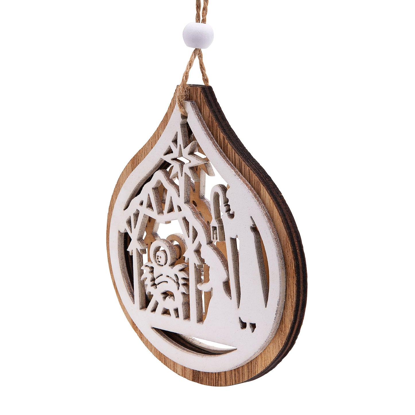Mondo Cattolico Wooden Christmas Decoration in the Shape of a Teardrop With Nativity Scene