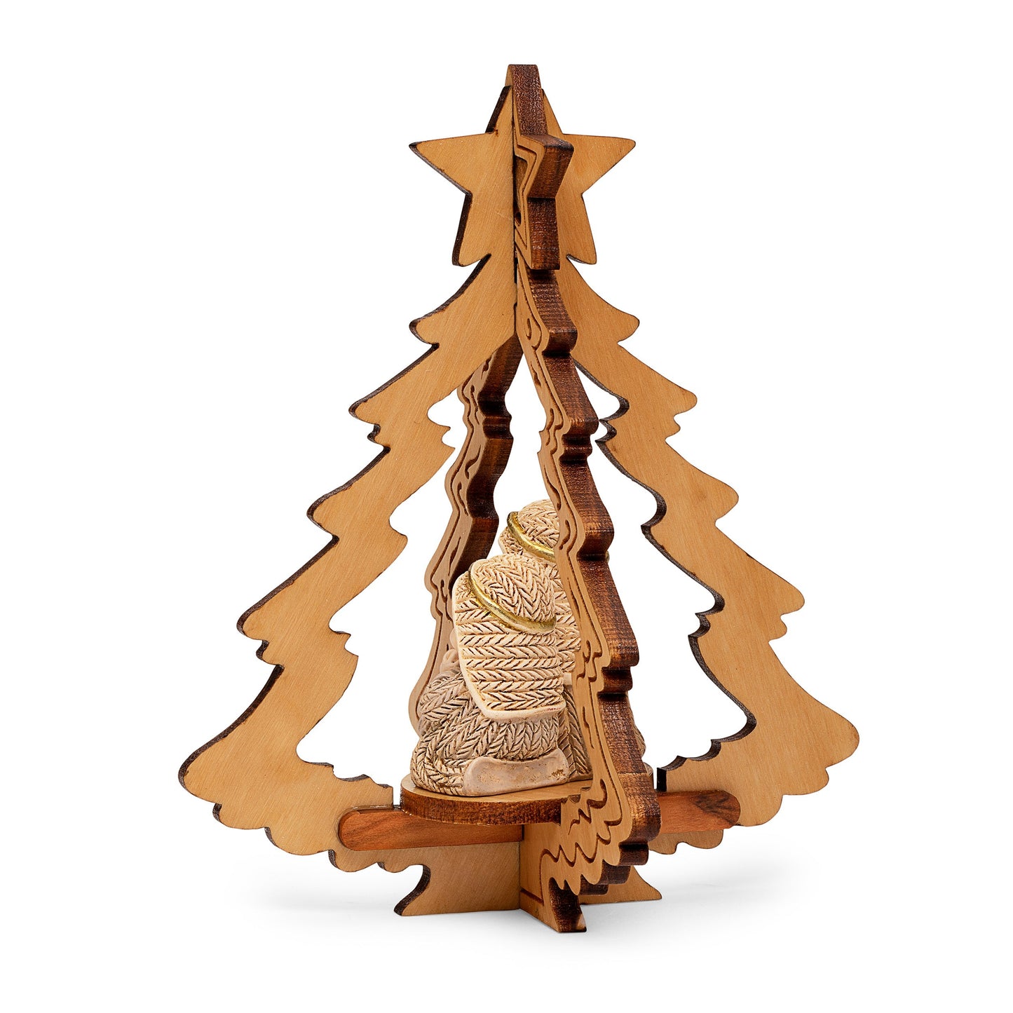 Mondo Cattolico 12 cm (4.72 in) Wooden Christmas Tree With Resin Nativity Scene