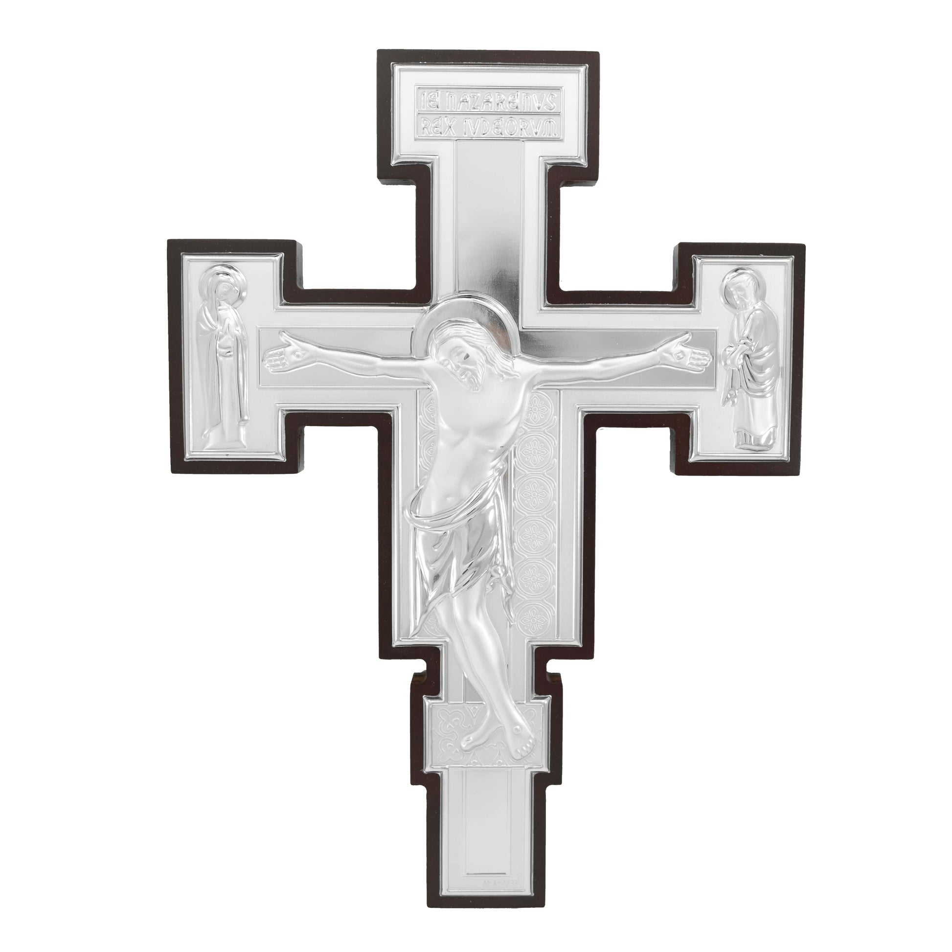 MONDO CATTOLICO 36 cm (14.17 in) Wooden Crucifix by Cimabue at Santa Croce With Silver Plaque