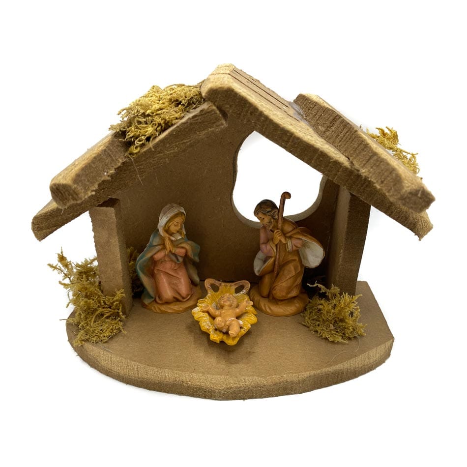MONDO CATTOLICO Wooden Nativity Cave with resin statues