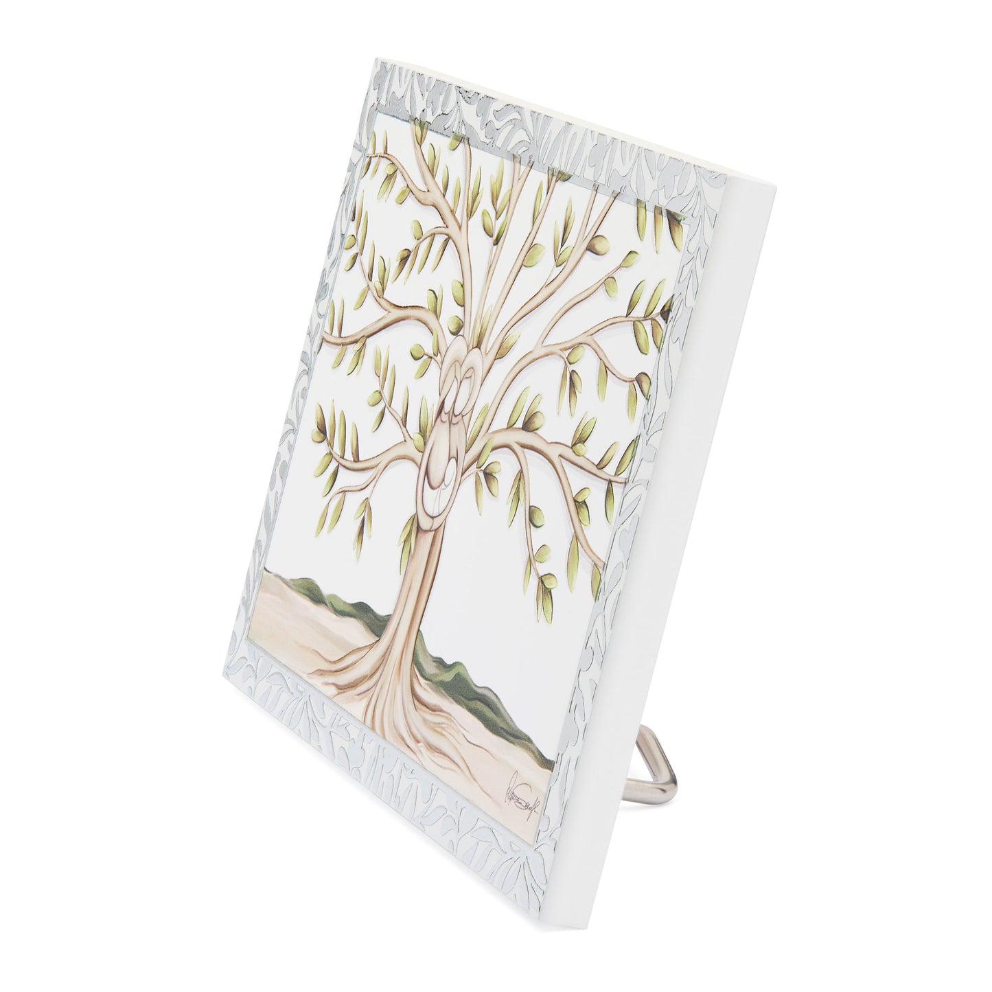 Mondo Cattolico Panel 9 x 13.5 cm (3.54 x 5.31 in) Wooden Panel with Sterling Silver Details of the Tree of Life