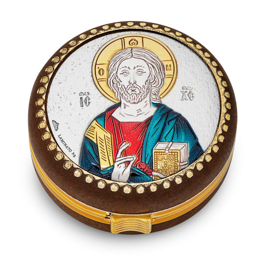 Mondo Cattolico 6 cm (2.36 in) Wooden Rosary Box of Jesus With Metal Plaque and Colorful Details