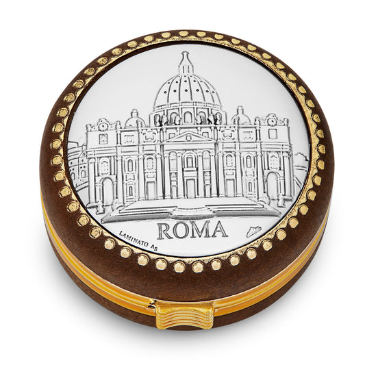Mondo Cattolico Rosary Box 6 cm (2.36 in) Wooden Rosary Box of St. Peter's Basilca With Metal Plaque