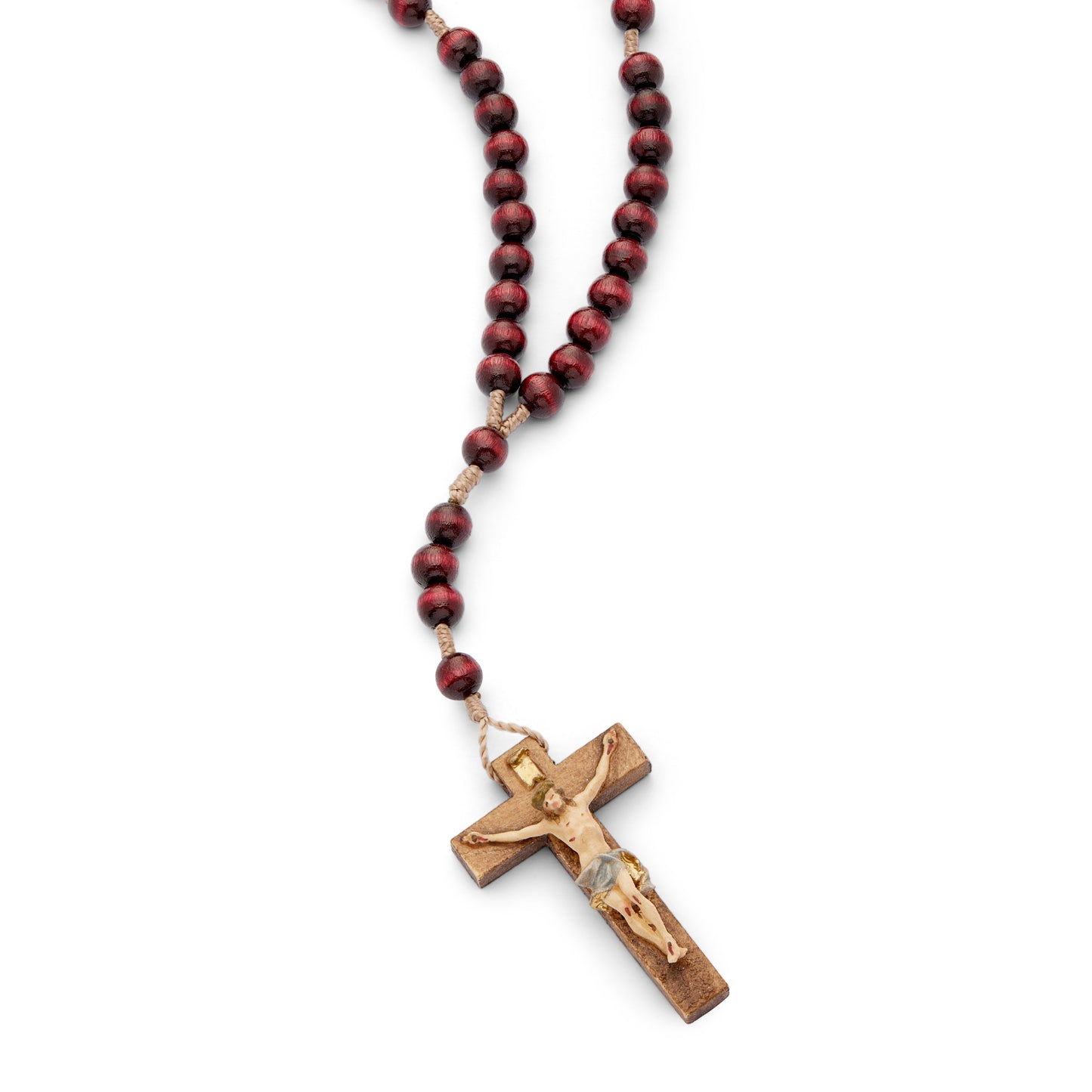 MONDO CATTOLICO Prayer Beads 34 cm (13.38 in) / 7 mm (0.27 in) Wooden Rosary in Rope with Handpainted Crucifix