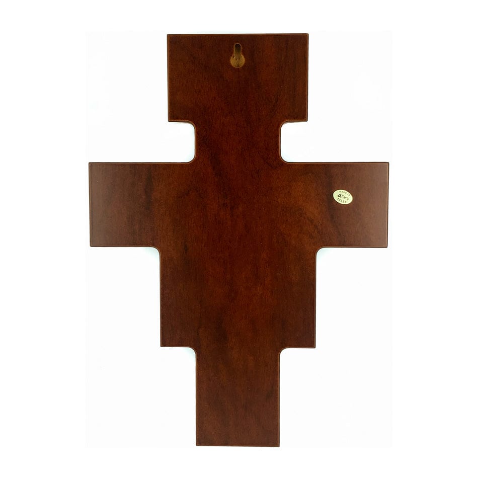 MONDO CATTOLICO Wooden San Damiano Crucifix With Colorful Sterling Silver Plaque