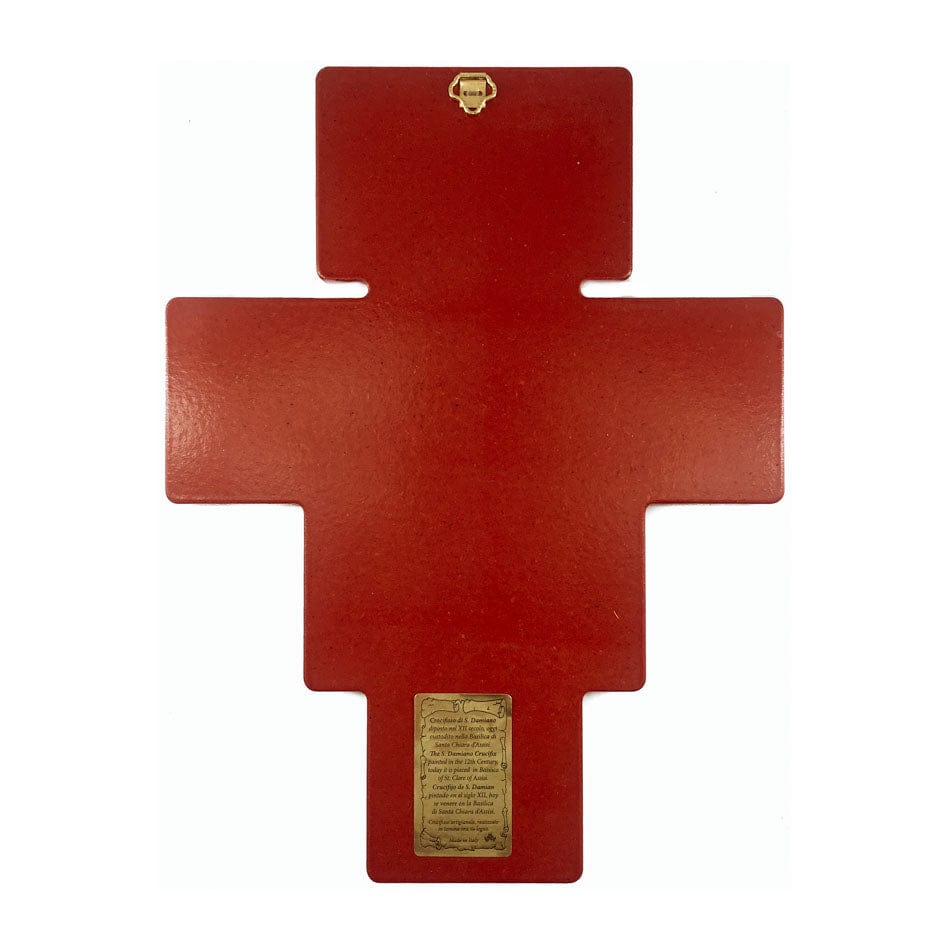 MONDO CATTOLICO 25 cm (9.84 in) Wooden San Damiano Crucifix With Silver Details and Red Outline