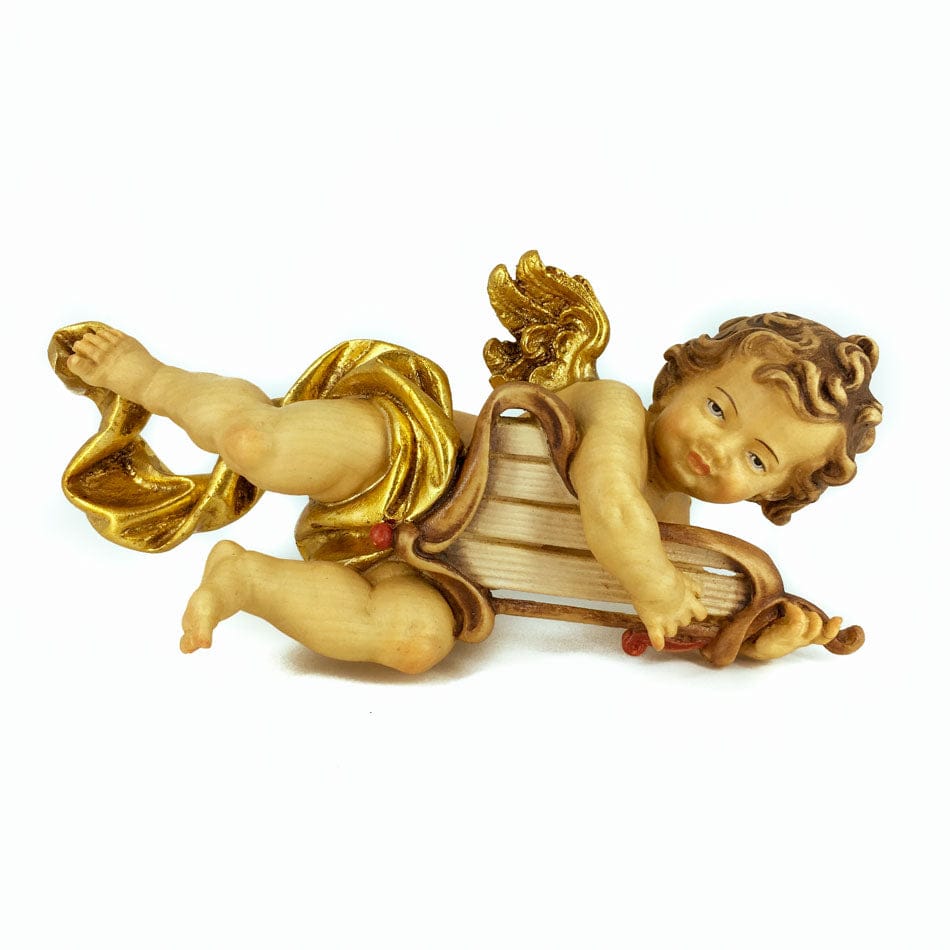 MONDO CATTOLICO 20 cm (7.87 in) Wooden Statue of Angel with Harp
