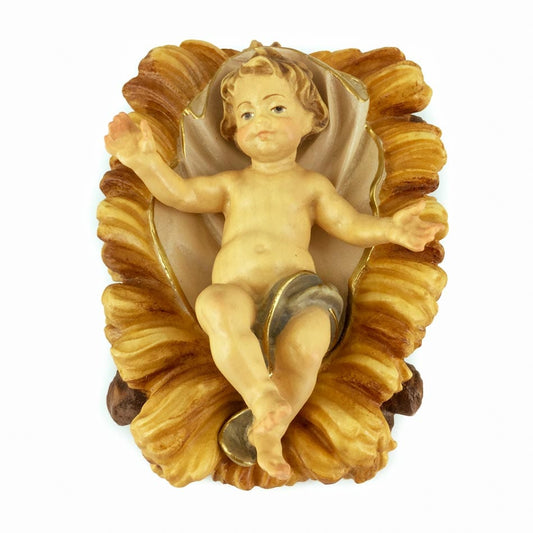 MONDO CATTOLICO 11 cm (4.33 in) Wooden Statue of Baby Jesus in His Removable Cradle