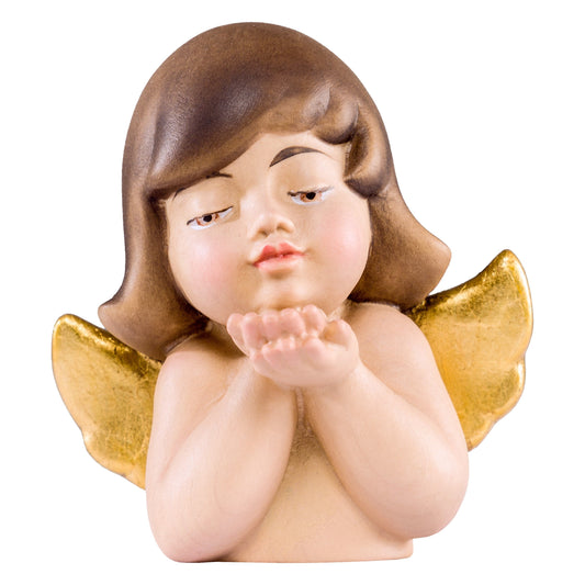 Mondo Cattolico Colored / 7 cm (2.8 in) Wooden statue of Deco - angel kiss blowing