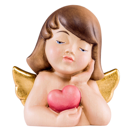 Mondo Cattolico Colored / 7 cm (2.8 in) Wooden statue of Deco - angel with heart