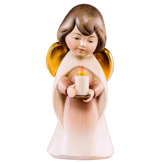 Mondo Cattolico Colored / 9 cm (3.5 in) Wooden statue of Dream angel with candle