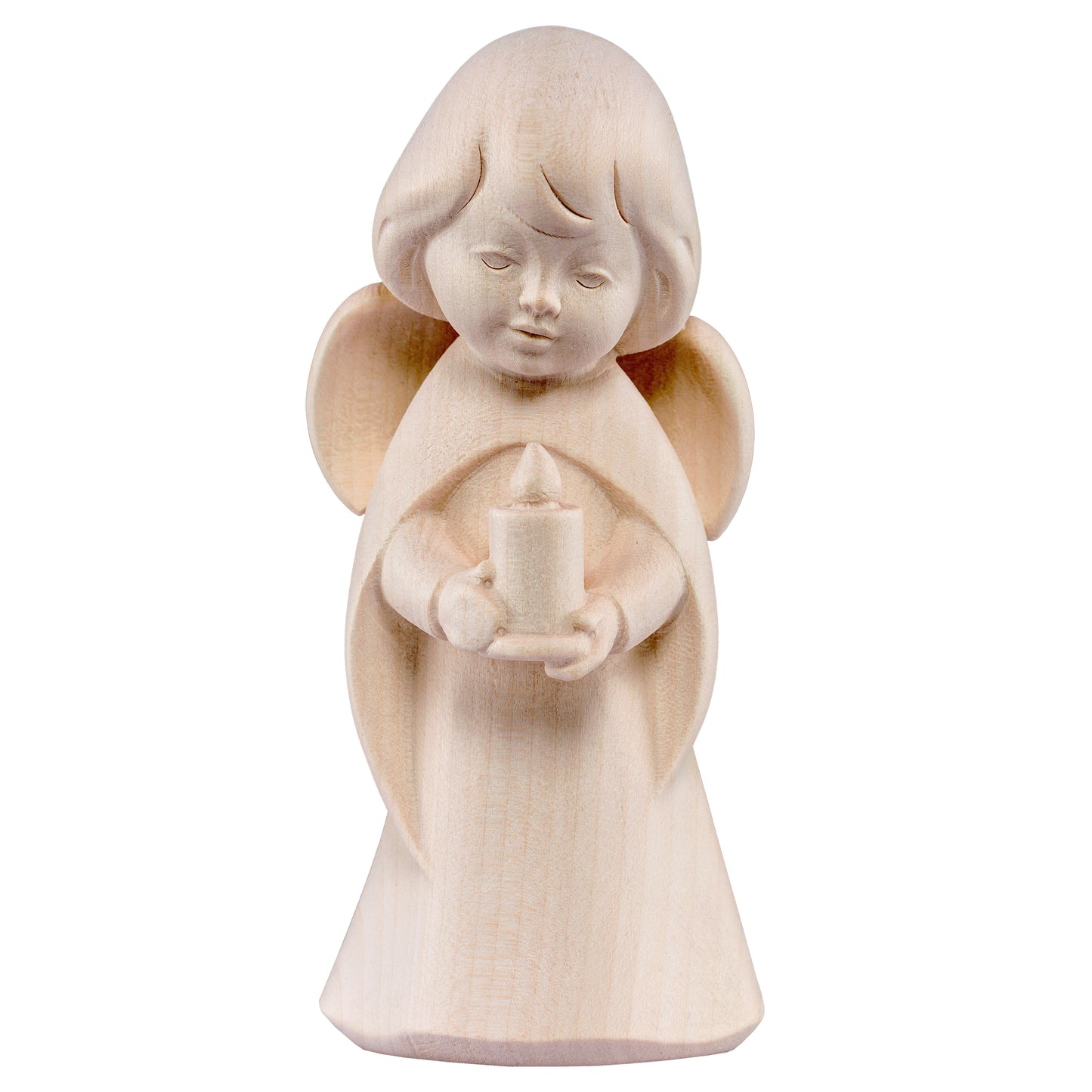 Mondo Cattolico Natural / 16 cm (6.3 in) Wooden statue of Dream angel with candle