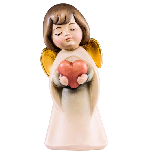 Mondo Cattolico Colored / 9 cm (3.5 in) Wooden statue of Dream angel with heart