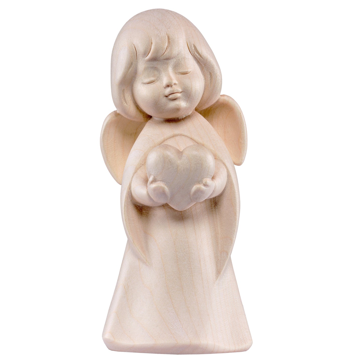 Mondo Cattolico Natural / 16 cm (6.3 in) Wooden statue of Dream angel with heart
