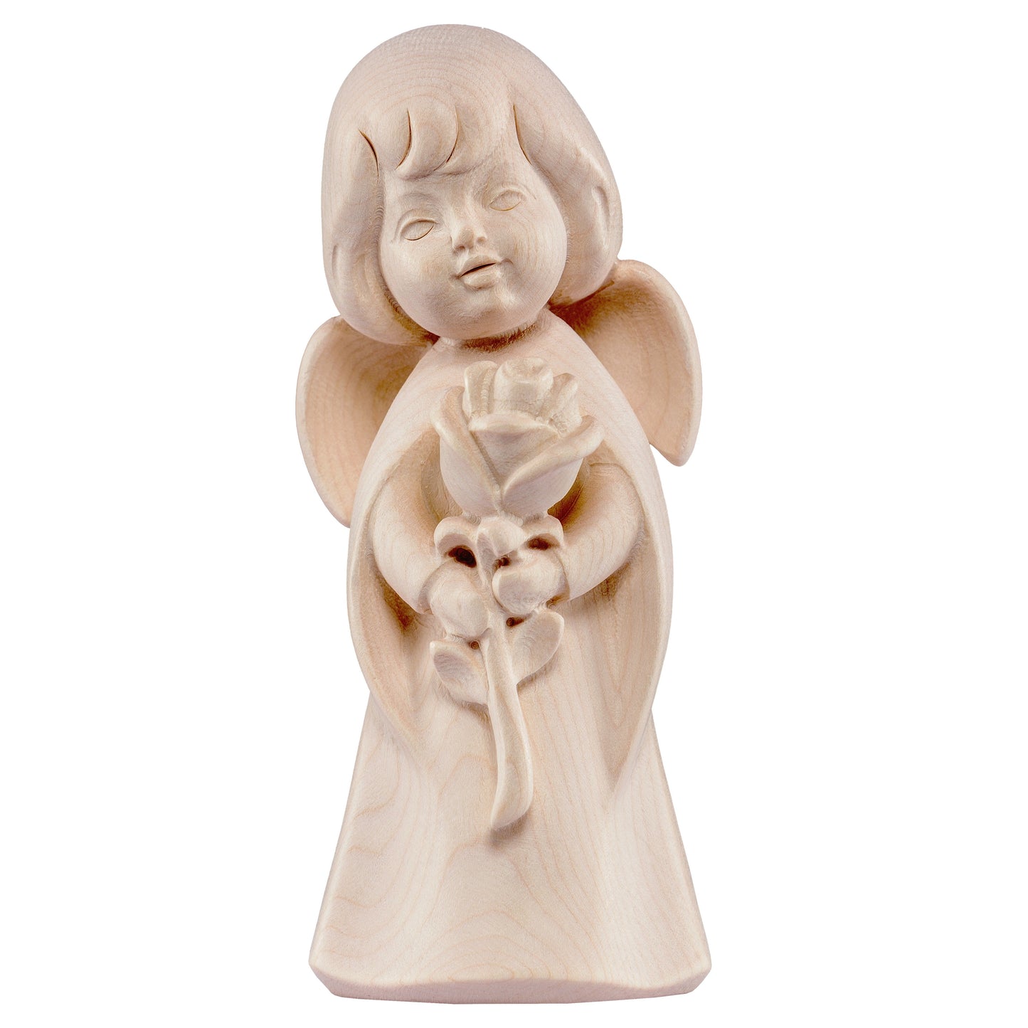 Mondo Cattolico Natural / 16 cm (6.3 in) Wooden statue of Dream angel with rose