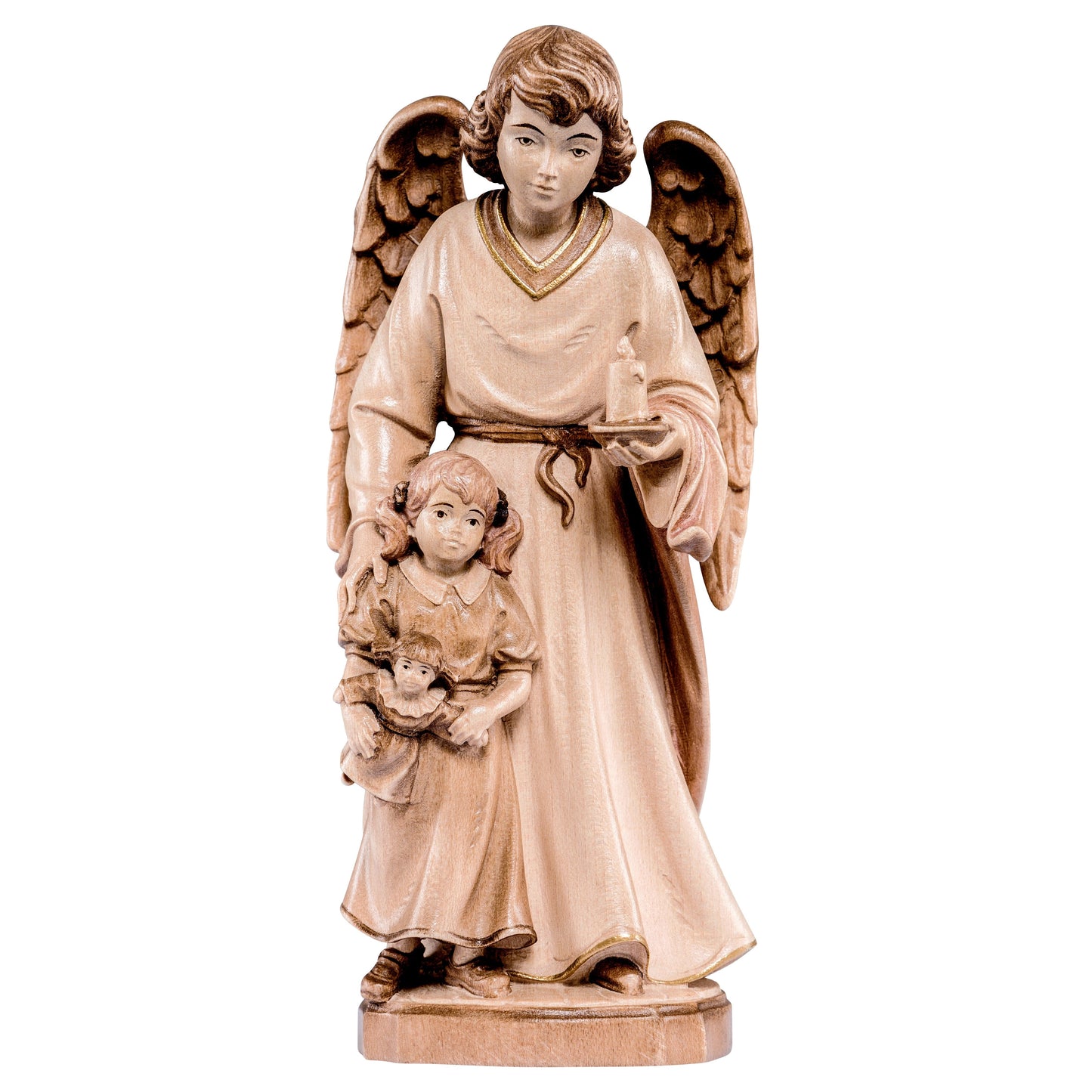 Mondo Cattolico Glossy / 10 cm (3.9 in) Wooden statue of Guardian angel with girl