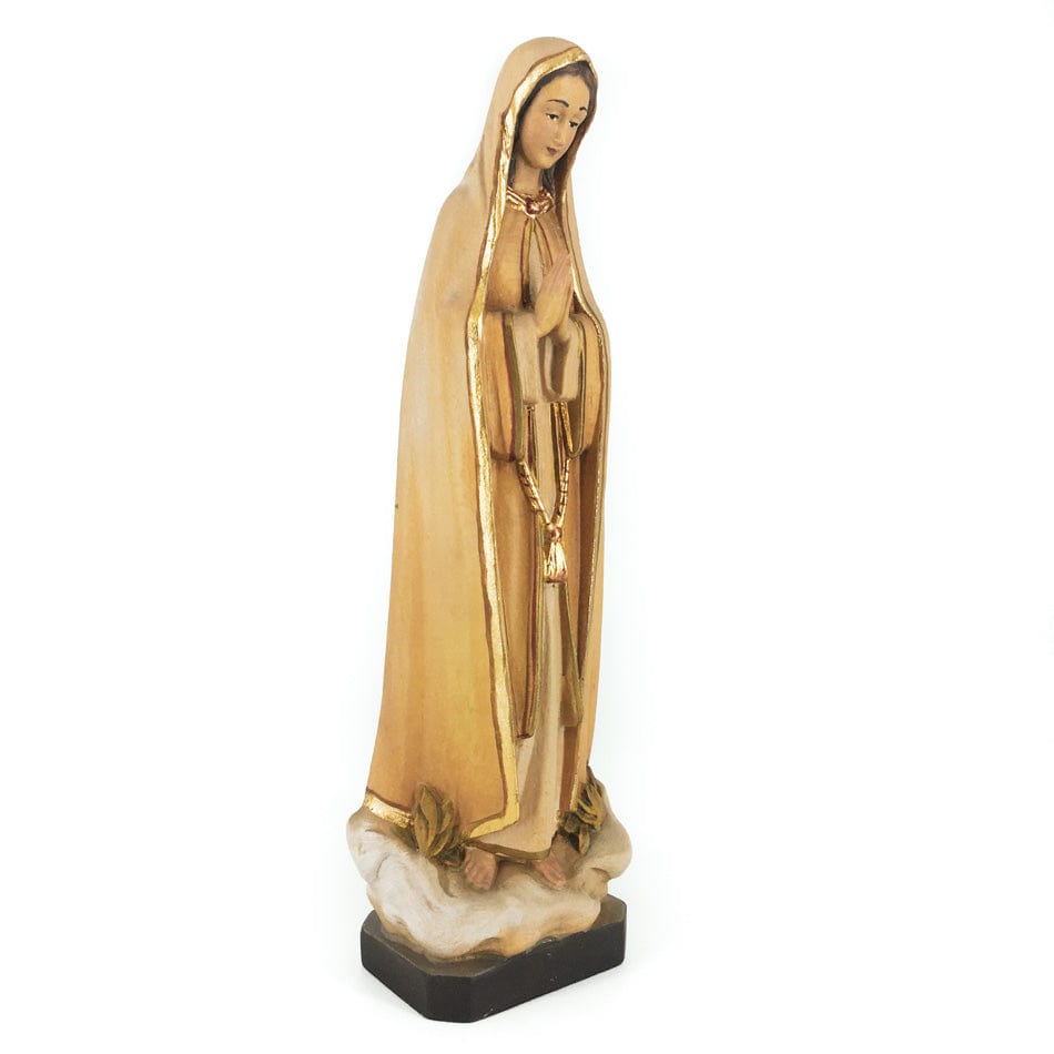 Mondo Cattolico 19 cm (7.48 in) Wooden Statue of Our Lady of Fatima on Holm Oak Leaves