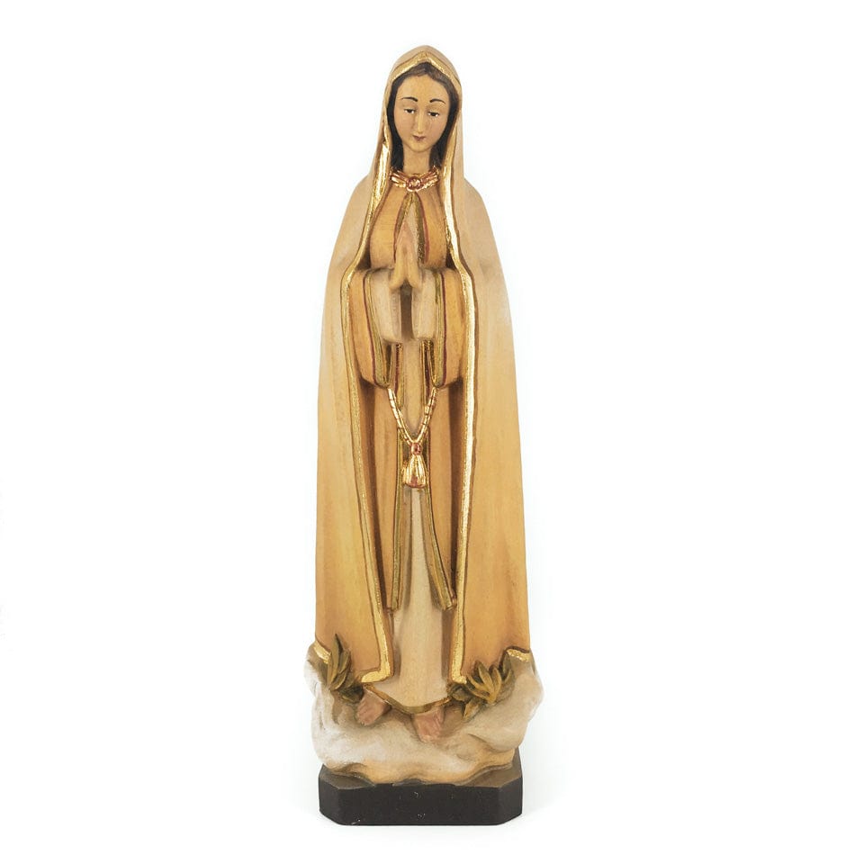 Mondo Cattolico 19 cm (7.48 in) Wooden Statue of Our Lady of Fatima on Holm Oak Leaves