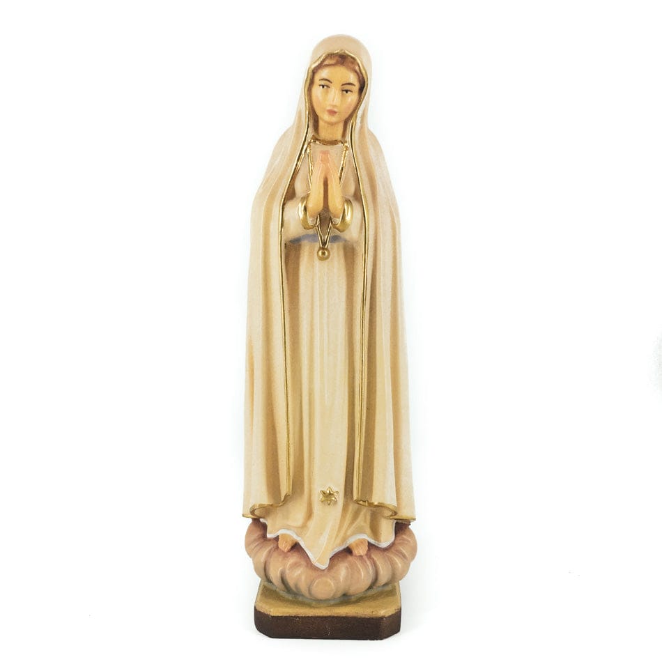 Mondo Cattolico 15 cm (5.90 in) Wooden Statue of Our Lady of Fatima With Golden Chain