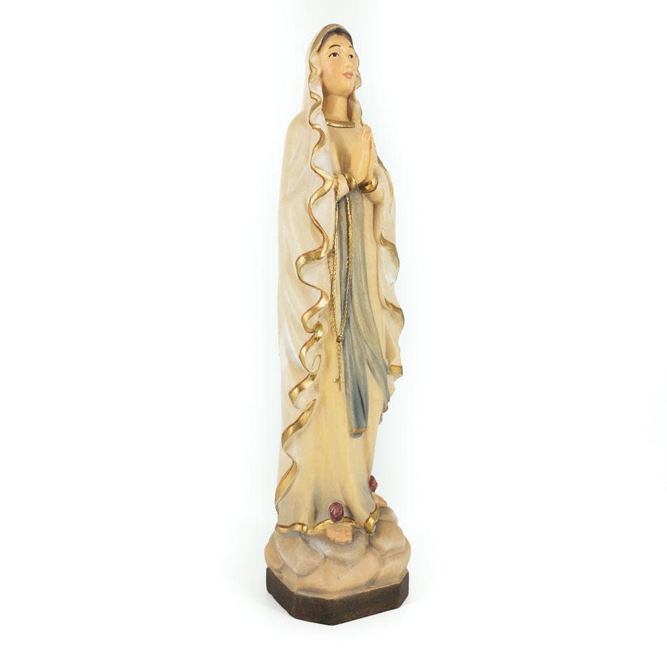 Mondo Cattolico 20 cm (7.87 in) Wooden Statue of Our Lady of Lourdes With Red Roses