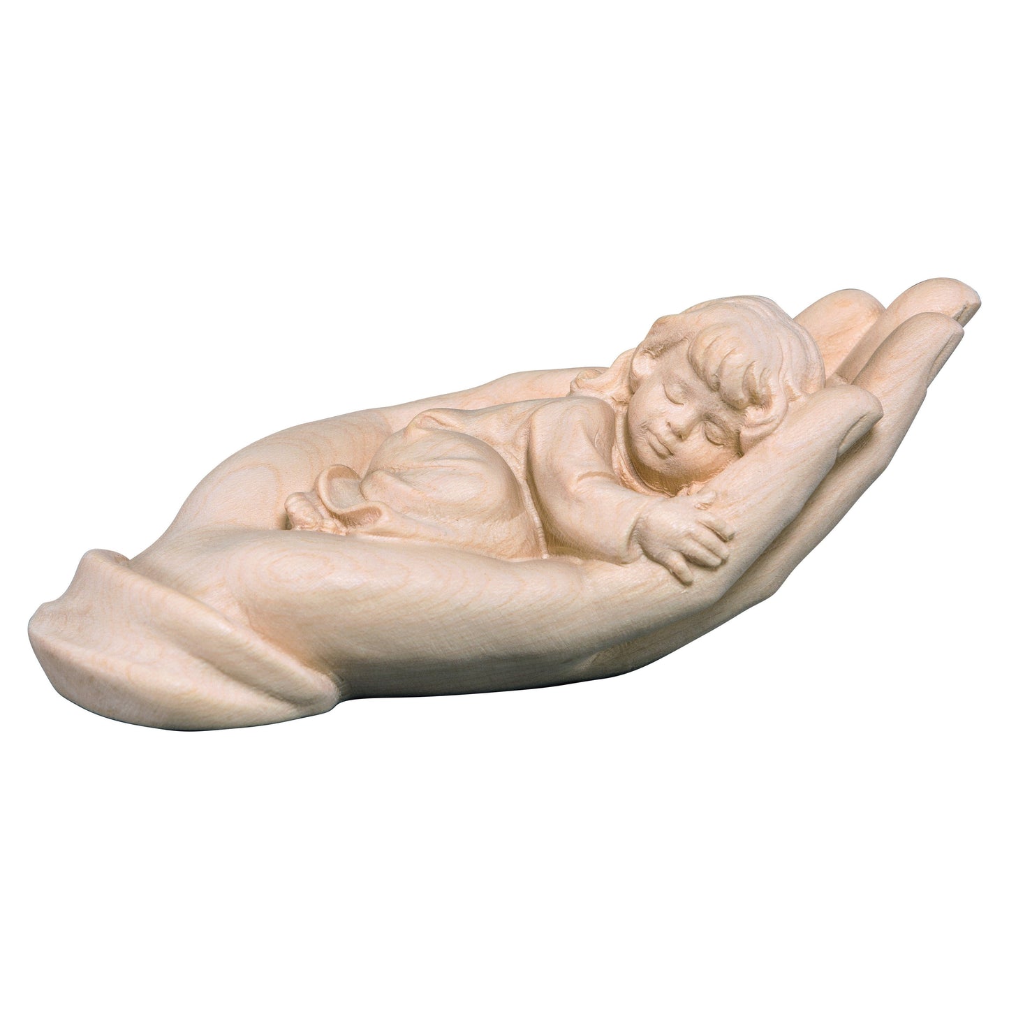Mondo Cattolico Natural / 15 cm (5.9 in) Wooden statue of Protecting hand lying with girl