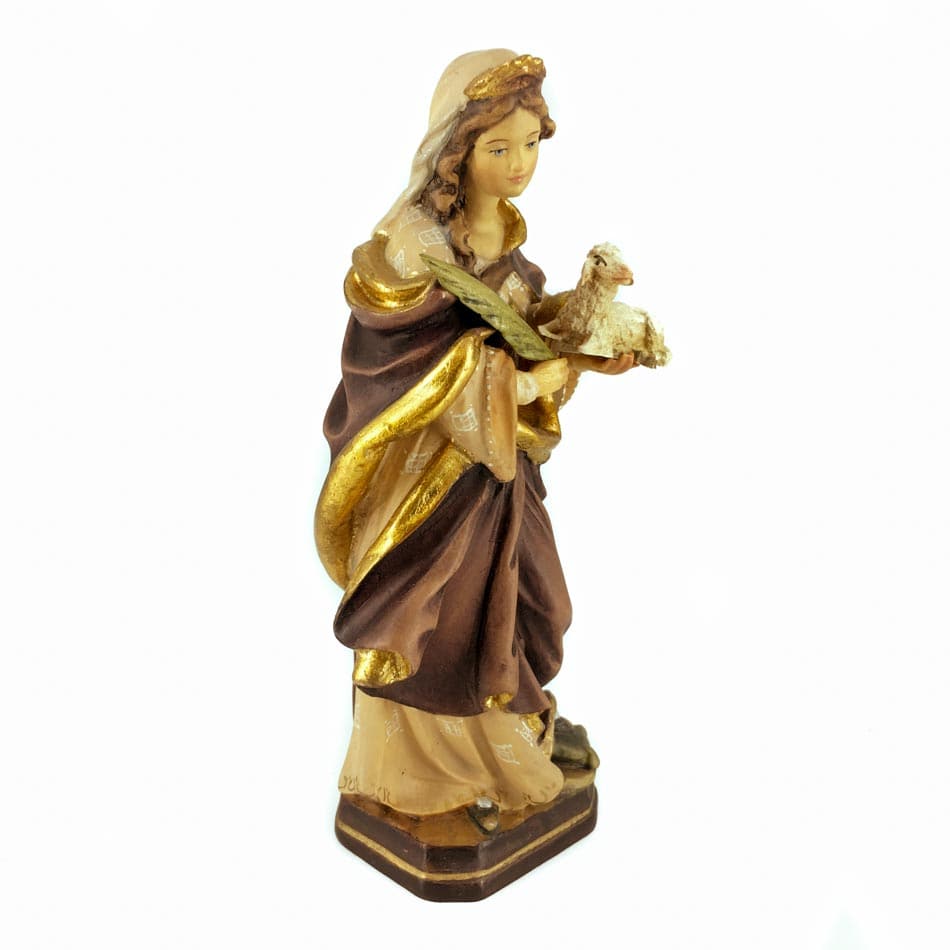 MONDO CATTOLICO 15 cm (5.90 in) Wooden Statue of Saint Agnes of Rome with Lamb