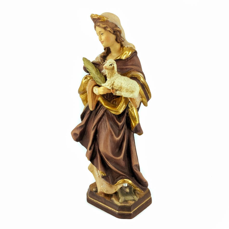 MONDO CATTOLICO 15 cm (5.90 in) Wooden Statue of Saint Agnes of Rome with Lamb