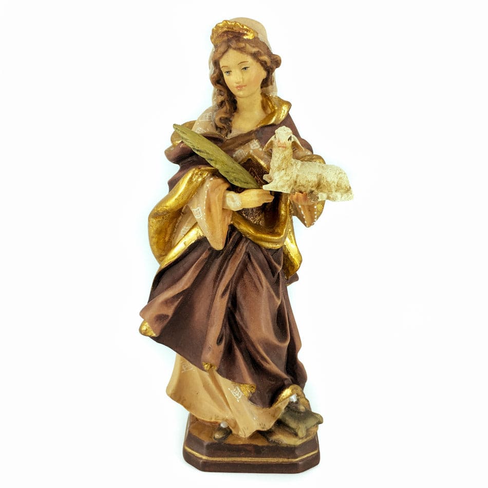 MONDO CATTOLICO 15 cm (5.90 in) Wooden Statue of Saint Agnes of Rome with Lamb