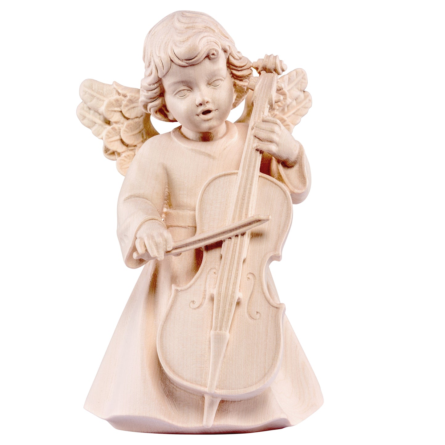 Mondo Cattolico Natural / 14 cm (5.5 in) Wooden statue of Sissi - angel with cello