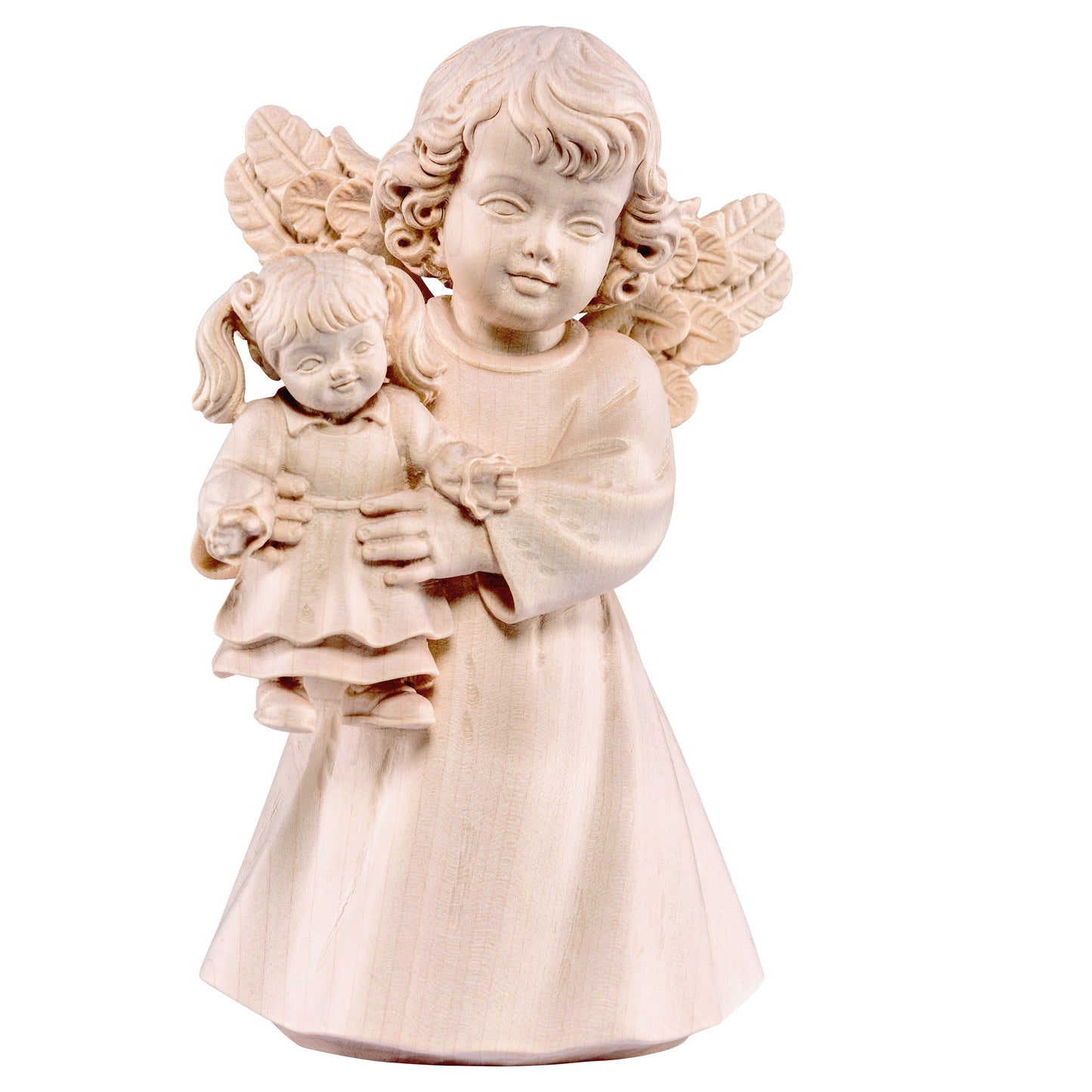 Mondo Cattolico Natural / 14 cm (5.5 in) Wooden statue of Sissi - angel with doll
