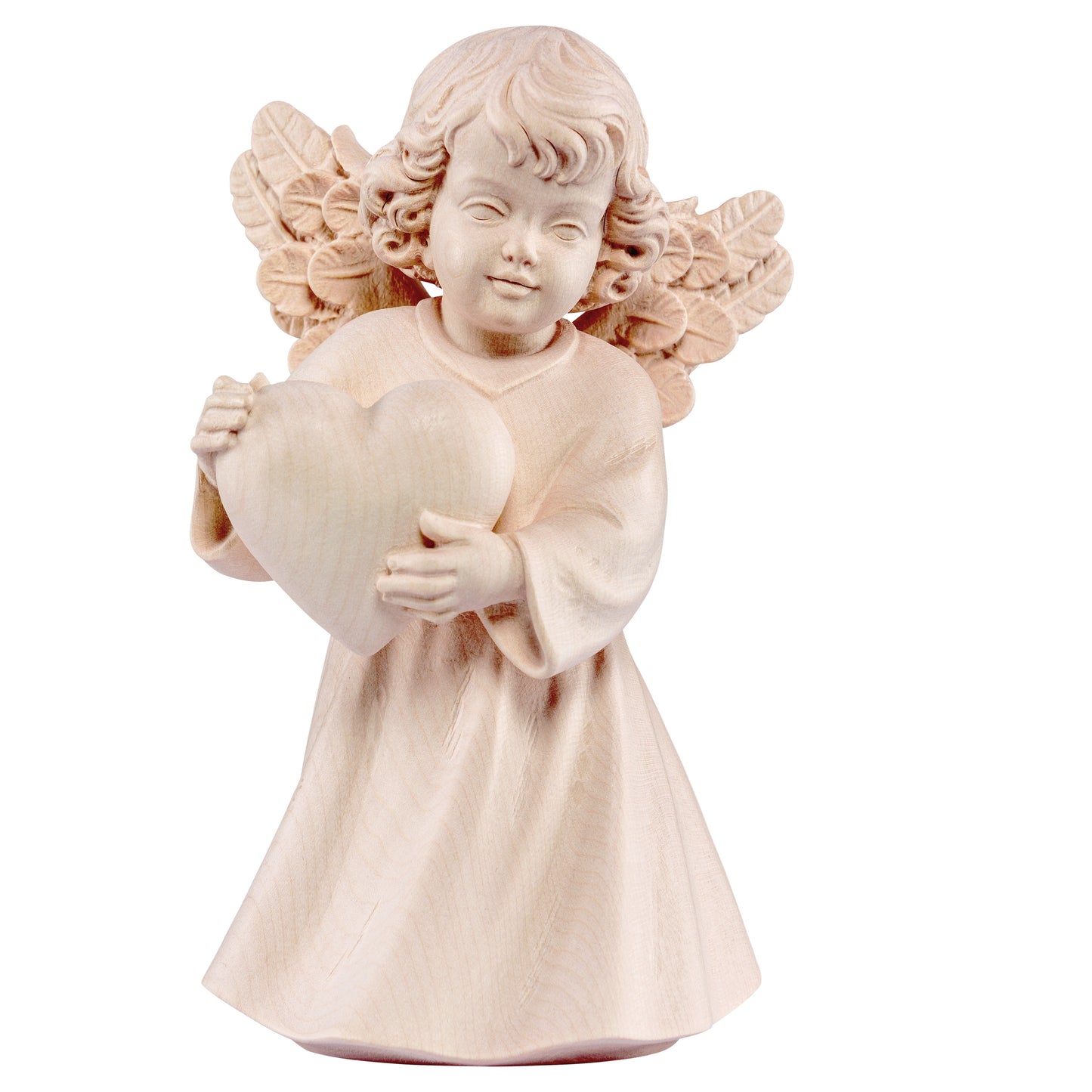 Mondo Cattolico Natural / 14 cm (5.5 in) Wooden statue of Sissi - angel with heart