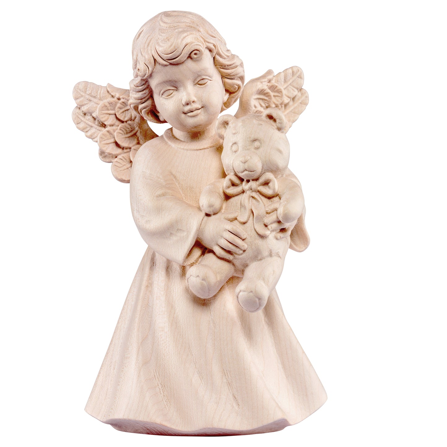 Mondo Cattolico Natural / 14 cm (5.5 in) Wooden statue of Sissi - angel with teddy