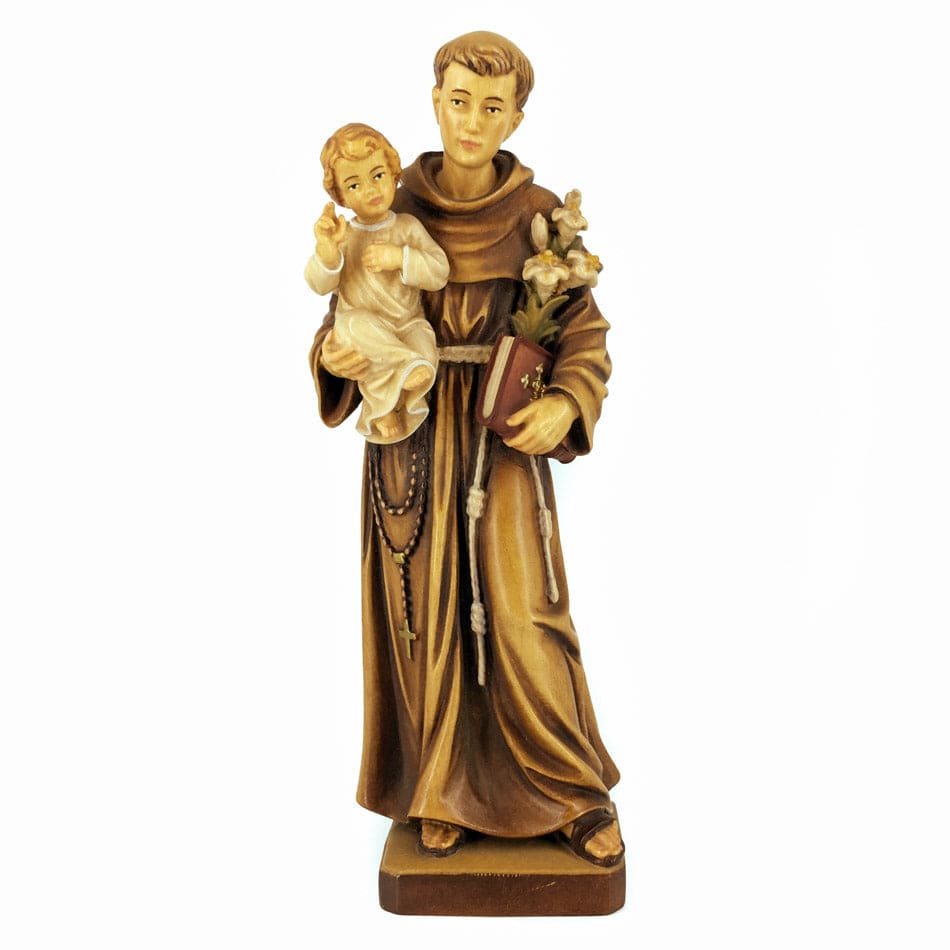 MONDO CATTOLICO Wooden Statue of St. Anthony of Padua Holding Baby Jesus