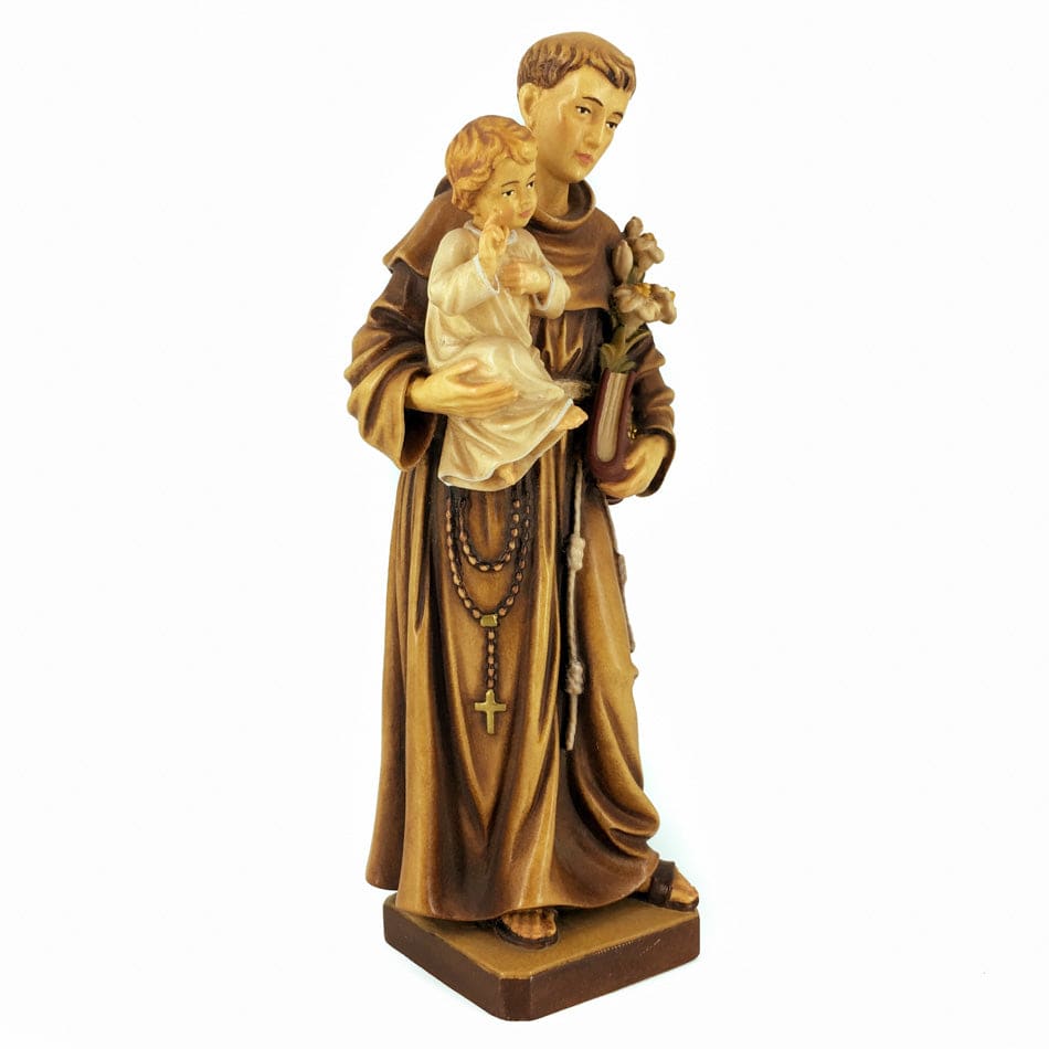 MONDO CATTOLICO Wooden Statue of St. Anthony of Padua Holding Baby Jesus