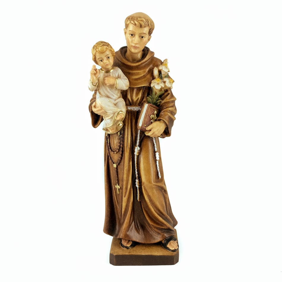 MONDO CATTOLICO 15 cm (5.91 in) Wooden Statue of St. Anthony of Padua Holding Baby Jesus